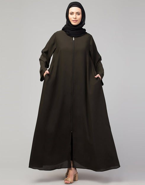 Modern Abaya with Detachable Zip for Modesty and Style In Shade of Olive
